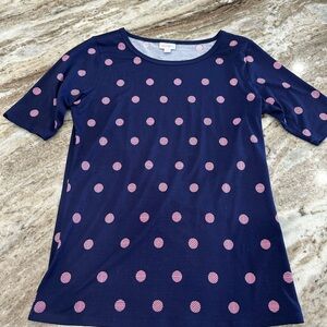 LuLaRoe Navy and Pink Polka Dot Top